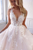 Ball Gown Lace Appliques Tulle Backless Sleeveless Wedding Dresses Bride Dresses Rjerdress