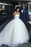 Ball Gown Lace Pearl Beads Unique Sweetheart White Tulle Princess Wedding Dress Rjerdress