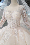 Ball Gown Lace Up Back Cathedral Train Wedding Dress Appliques&Beads Rjerdress