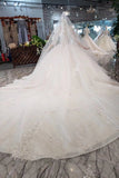 Ball Gown Lace Up Back Cathedral Train Wedding Dress Appliques&Beads Rjerdress