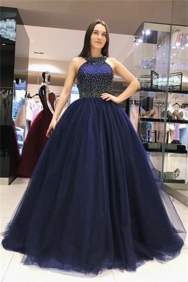 V Neck Navy Blue Lace Long Prom Dresses, Backless Navy Blue Formal Dre –  Eip Collection