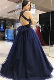Ball Gown Long Navy Blue Beading Tulle Princess Prom Dresses Quinceanera Dresses Rjerdress