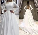 Ball Gown Long Sleeve Backless Ivory Wedding Dresses Long Cheap Bride Dresses Rjerdress