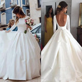 Ball Gown Long Sleeve Backless Ivory Wedding Dresses Long Cheap Bride Dresses Rjerdress
