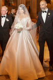Ball Gown Long Sleeve Ivory Satin Wedding Dresses with Lace Long Bride Dresses