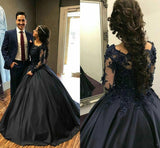 Ball Gown Long Sleeves Navy Blue With Lace Prom Dress Quinceanera Dresses RJS450 Rjerdress