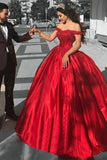 Ball Gown Off the Shoulder Red Satin Lace up Quinceanera Dresses with Appliques RJS101 Rjerdress