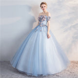 Ball Gown Off the Shoulder Tulle Lace up Sweetheart  Quinceanera Dresses With Appliques Rjerdress