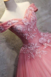 Ball Gown Off-the-Shoulder Watermelon Tulle Sweetheart Cheap Wedding Dresses with Appliques RJS271 Rjerdress