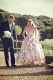 Ball Gown Printed Satin Sweetheart Sleeveless Wedding Dress RJS684 Rjerdress