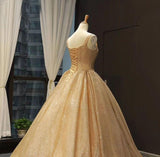 Ball Gown Prom Dress with Pockets Beads Sequins Floor-Length Gold Quinceanera Dresses Rjerdress