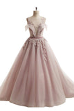 Ball Gown Prom Dresses Scoop Brush Train Appliques Fairy Dress Tulle Evening Dress Rjerdress