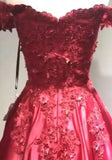 Ball Gown Red Lace Appliques Prom Dresses Off the Shoulder Quinceanera Dresses RJS500 Rjerdress