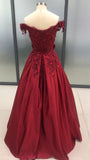 Ball Gown Red Lace Appliques Prom Dresses Off the Shoulder Quinceanera Dresses RJS500 Rjerdress