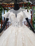 Ball Gown Round Neck Ivory Beads Open Back Wedding Dresses Quinceanera Dresses W1056 Rjerdress