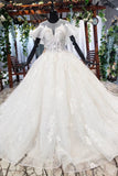 Ball Gown Round Neck Ivory Beads Open Back Wedding Dresses Quinceanera Dresses W1056 Rjerdress