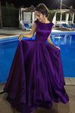 Ball Gown Satin Sleeveless Bateau Purple Backless Prom Dresses UK RJS420