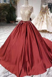 Ball Gown Scoop Burgundy Short Sleeves Beads Lace up Quinceanera Dresses RJS1062