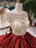 Ball Gown Scoop Burgundy Short Sleeves Beads Lace up Quinceanera Dresses RJS1062 Rjerdress