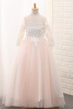 Ball Gown Scoop Long Sleeves Flower Girl Dresses Tulle With Aplique Rjerdress