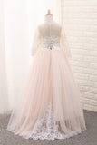 Ball Gown Scoop Long Sleeves Flower Girl Dresses Tulle With Aplique Rjerdress