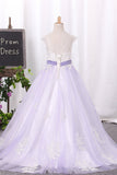 Ball Gown Scoop Tulle Flower Girl Dresses With Sash/Belt Appliques Rjerdress