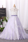 Ball Gown Scoop Tulle Flower Girl Dresses With Sash/Belt Appliques Rjerdress