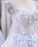 Ball Gown Sleeveless Sweetheart Floor-Length Applique Tulle Prom Dresses Rjerdress