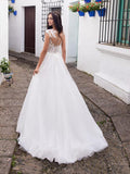 Ball Gown Sleeveless Tulle Backless Beach Wedding Dresses With Appliques Rjerdress