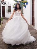 Ball Gown Sleeveless Tulle Backless Beach Wedding Dresses With Appliques