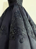 Ball Gown Spaghetti Straps Navy Blue Vintage Cheap Long Prom Quinceanera Dresses RJS113 Rjerdress