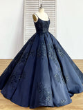 Ball Gown Spaghetti Straps Navy Blue Vintage Cheap Long Prom Quinceanera Dresses RJS113 Rjerdress