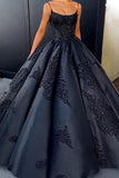 Ball Gown Spaghetti Straps Navy Blue Vintage Cheap Long Prom Quinceanera Dresses RJS113