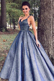 Ball Gown Spaghetti Straps Prom Dresses V Neck Party Gown Formal Wear