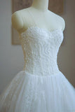 Ball Gown Strapless Lace Appliques A Line Chapel Train Wedding Dress with Beading Rjerdress