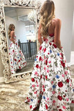Ball Gown Strapless White Floral Print Prom Dresses with Pockets Dance Dresses RJS724 Rjerdress