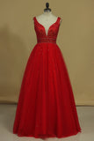 Ball Gown Straps Beaded Bodice Party Dresses Floor Length Tulle Rjerdress