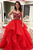 Ball Gown Sweetheart Strapless Embroidery Red Long  Prom Dresses RJS364 Rjerdress