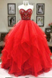 Ball Gown Sweetheart Strapless Embroidery Red Long  Prom Dresses RJS364 Rjerdress
