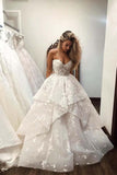 Ball Gown Sweetheart Strapless V Neck Ivory Tulle Wedding Dress with Flowers W1086 Rjerdress