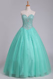 Ball Gown Sweetheart Tulle Quinceanera Dresses Floor Length Lace Up Rjerdress