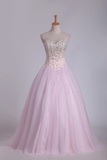 Ball Gown Tulle Sweetheart Beaded Bodice Floor Length Quinceanera Dresses Rjerdress