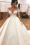 Ball Gown Tulle Wedding Dresses Long Sleeves Appliques Beadings Rjerdress