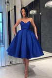Ball Gown V Neck Royal Blue Strapless Satin Homecoming Dresses with Pockets H1091 Rjerdress