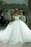 Ball Gown Wedding Dresses Boat Neck Tulle With Applique Court Train Rjerdress