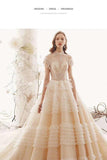 Ball Gown Wedding Dresses High Neck Top Quality Tulle Lace Up Back Rjerdress