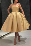 Ball Gown Yellow Strapless Homecoming Dresses with Pockets Short Prom Dresses H1225 Rjerdress