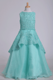 Bateau A Line Flower Girl Dresses With Applique & Beads Tulle Mint Rjerdress