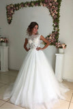 Bateau A Line Wedding Dresses Tulle With Applique Sweep Train Rjerdress
