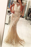 Bateau Cap Sleeves Prom Dresses Mermaid Tulle With Appliques And Beads Rjerdress